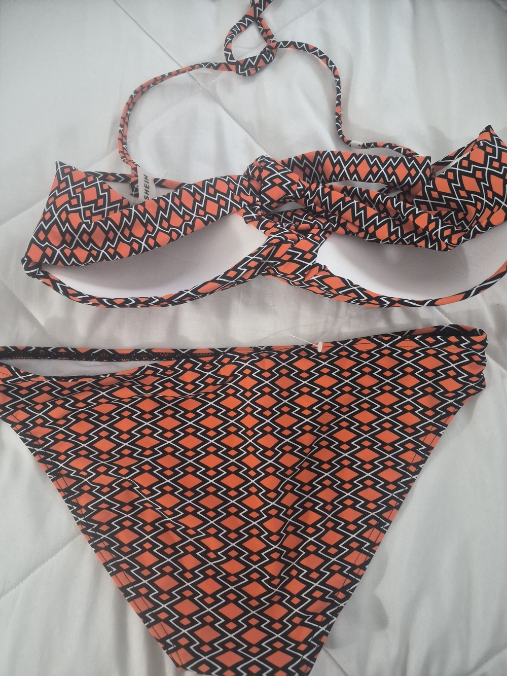 SHEIN Orange and Black Geometric Bikini Set